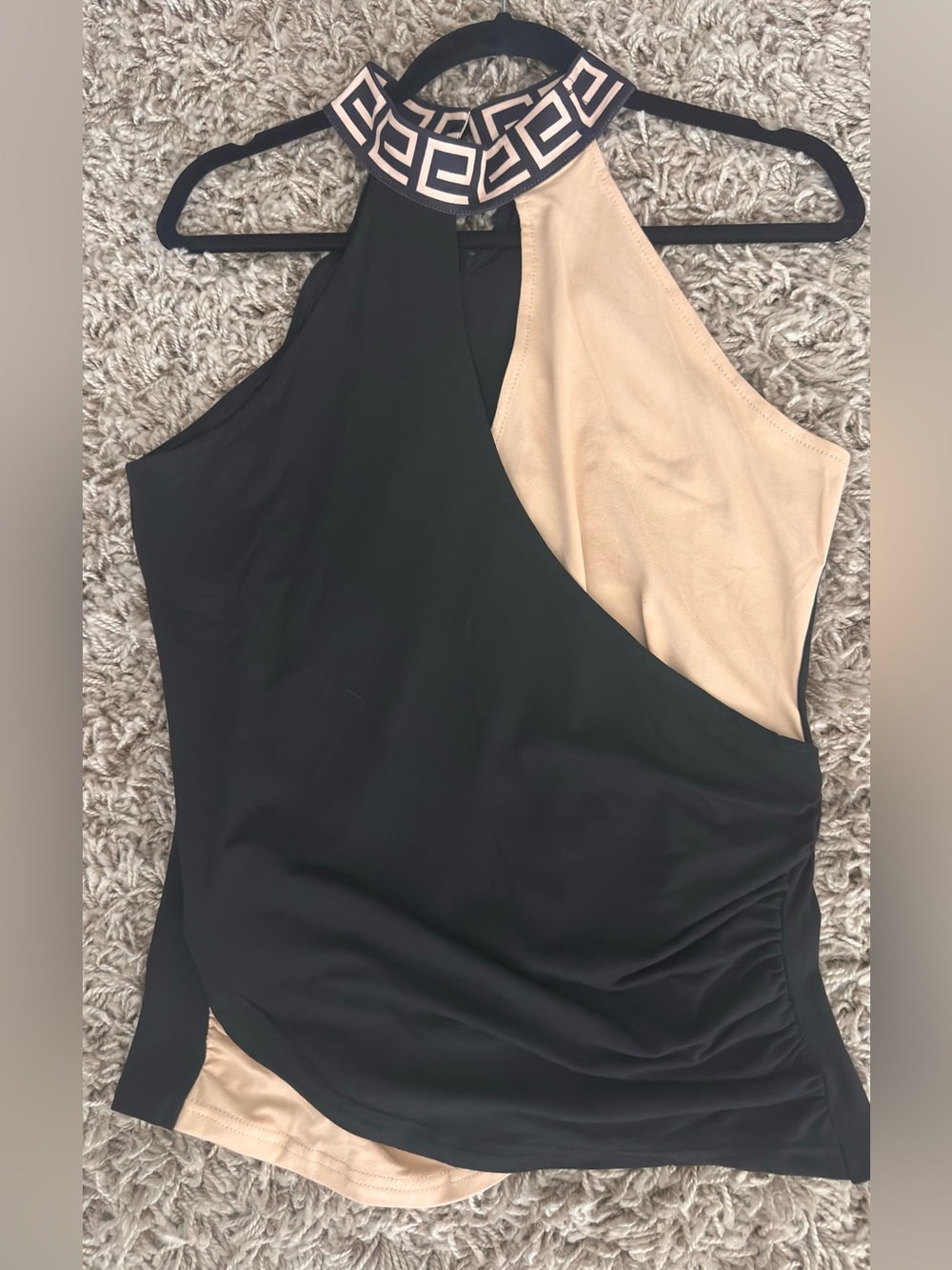 Asymmetrical Halter Tank Top in Black and Cream